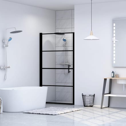 vidaXL - Douchedeur - 81x195 - cm - gehard - glas - zwart