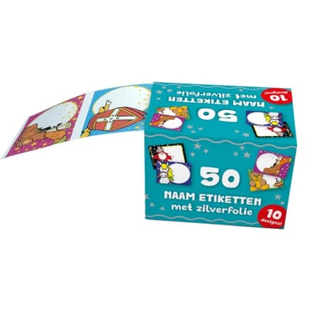 Sinterklaas naamstickers met zilverfolie, 50 stuks