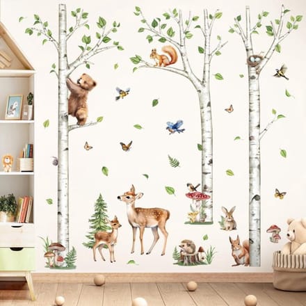 Dailygoody - Grote Witte Berk Boom Muurstickers - Jungle Dieren