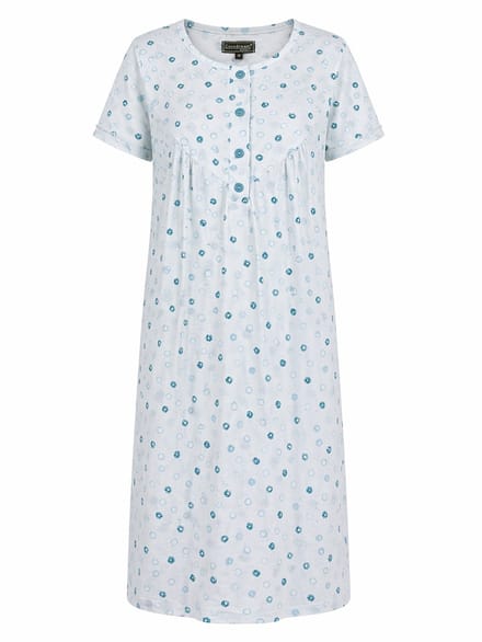 Cocodream - Klassiek nachthemd dames - Korte mouw - Blauw Cirkelpatroon - Lang model - Maat L