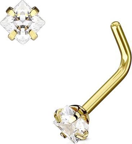 Neuspiercing L-Bend vierkant CZ steen 0.8x6x2.5 - goud - LMPiercings
