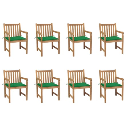 vidaXL - Tuinstoelen - 8 - st - met - groene - kussens - massief - teakhout