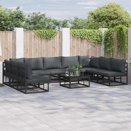 vidaXL - Tuinbank - Set - 9 - st - Zwart - Aluminium