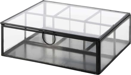 Dekoratief | Doos transparant/zwart, glas/metaal, 22x18x7cm | A218228