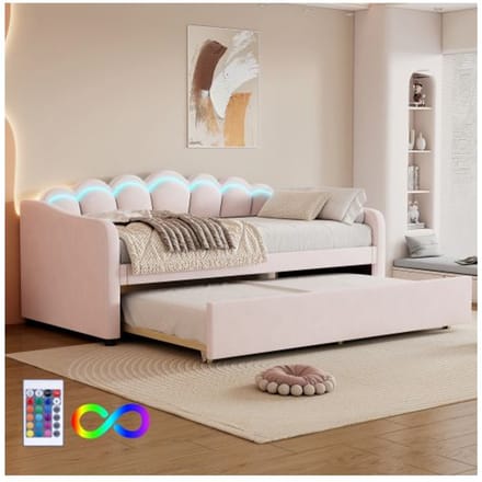 Daybed - MUVOE - 90x200 cm - Fluweel - Minimalistisch - Roze roze