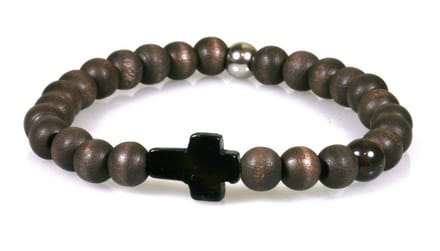 IbizaMen - Bruin - hout - 8mm - zwart - kruisje - RVS - 19cm