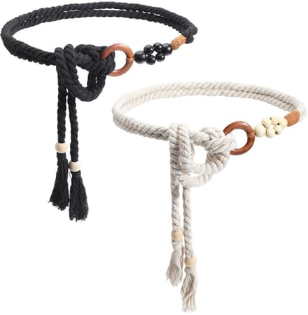 Dames Boho Gevlochten Riem - Dunne Kwastriem met Macramé Decoratie