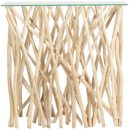 Vente-unique Sidetable van gehard glas en teakhout - Naturelkleur - GAYANA