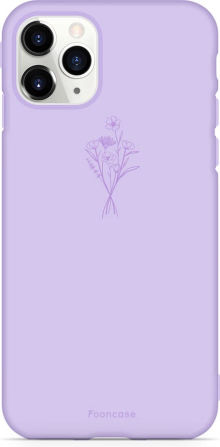Fooncase Hoesje Geschikt voor iPhone 11 Pro Max - Shockproof Case - Back Cover / Soft Case - Lila / veldbloemen