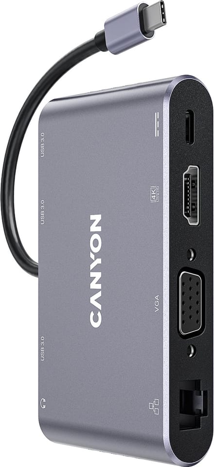 Canyon DS-14 8-in-1 USB-C-hub 4K, donkergrijs