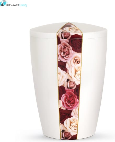 Urn wit parlemoer rozen - bio