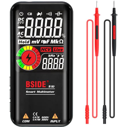 BSIDE S10 Intelligente 9999 Counts Multimeter Digitaal LCD-scherm AC/DC Voltmeter Ohmmeter Test zwart