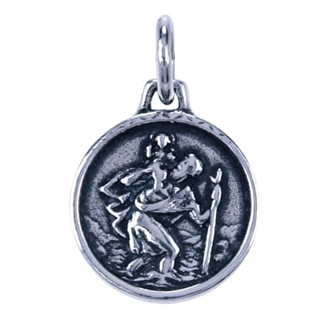 Zilveren Heilige Christoffel ketting hanger - rond