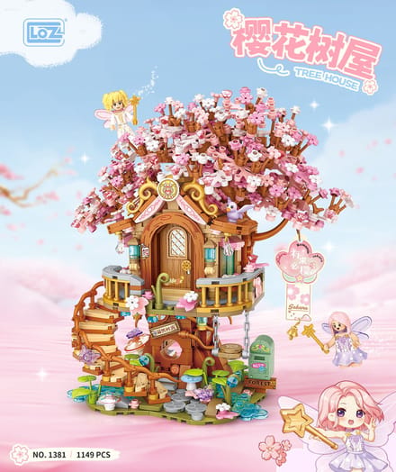LOZ - Cherry Blossom Tree House | Sakura Tree house | Mini Block Building Set | Build and Create No. 1381