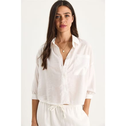 Gestructureerde Crop Shirt met Knopsluiting en Zak