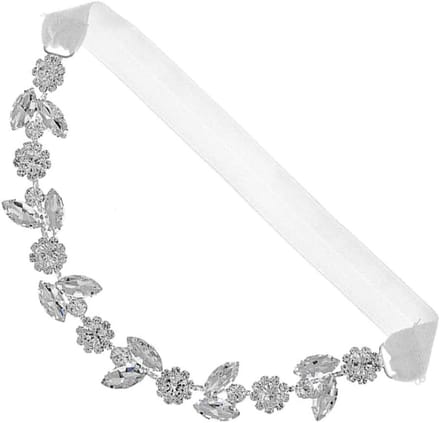 Bruids Jarretel - Kousenband Dijring - Bruiloft Accessoire - Strass Bloem Decoratie - 39 x 2 x 2 cm - Zilver