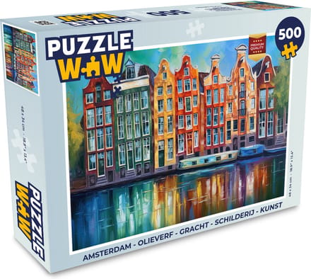 Puzzel Amsterdam - Olieverf - Gracht - Schilderij - Kunst - Legpuzzel - Puzzel 500 stukjes