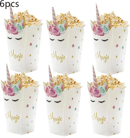 DW4Trading Popcorn Bakjes Magic Unicorn - Karton - 10x20cm - 6 Stuks