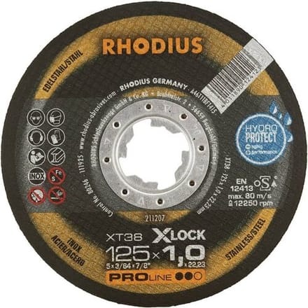 Rhodius XT38 X-LOCK 211207 Doorslijpschijf 25 stuk(s) RVS, Staal