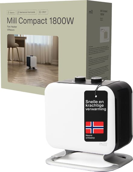 Mill - CUS1800MECWA - design ventilatiekachel - tot 30m2 - 2 standen - wit - 5 jaar garantie