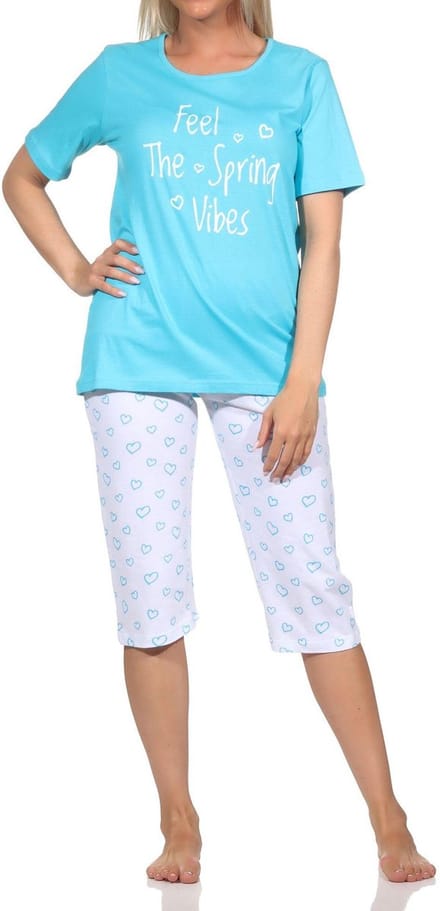 Normann dames pyjama korte mouw, pyjama capri broek in hartjeslook