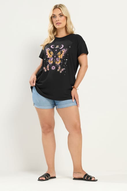 Yours Zwart Tshirt Met Vlinderprint Size 44
