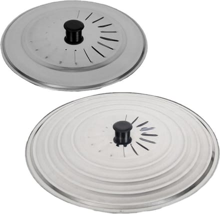 Gerimport Set 2x stuks universele spatdeksels - pannendeksels - rvs - met stoomuitlaat - Dia 28 en 36 cm
