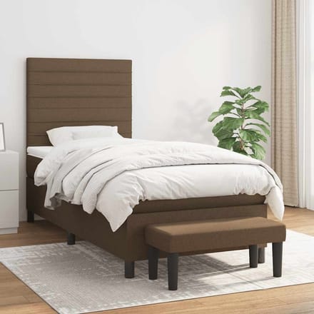 vidaXL - Boxspring - met - matras - stof - donkerbruin - 90x200 - cm