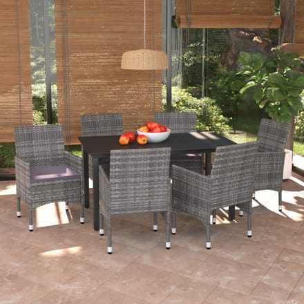 vidaXL - 7-delige - Tuinset - met - kussens - poly - rattan - grijs