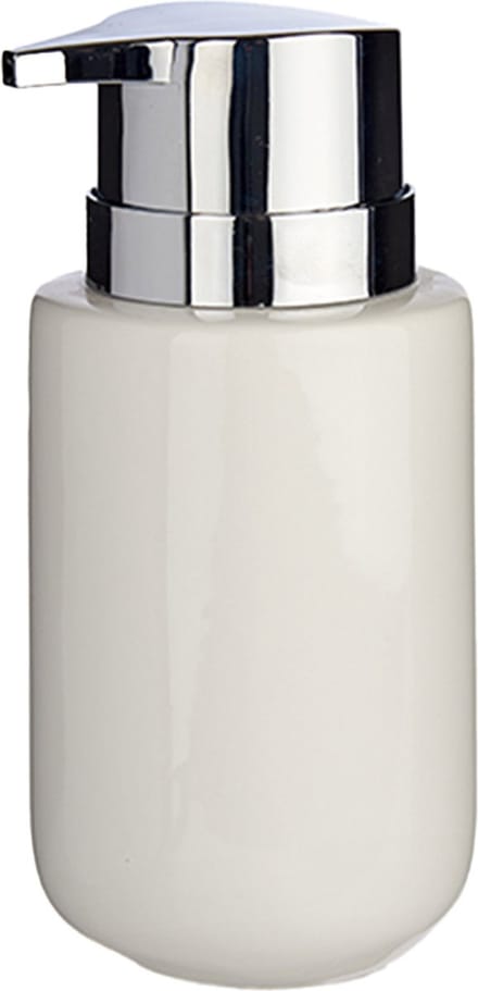 Berilo zeeppompje/dispenser - keramiek - wit/zilver - 350 ml - toilet/badkamer/keuken - lotionpompje