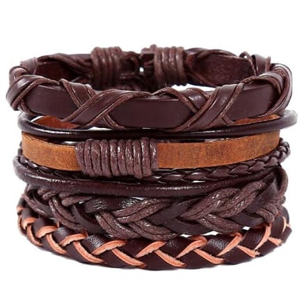Fako Bijoux® - Leren Armband - Leder - Set Franco - 4 Stuks - Bruin