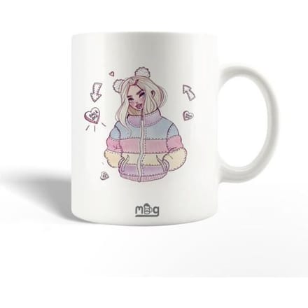 Keramische Mok - Schattige Kunst - 30cl - Wit - Vaatwasmachinebestendig - Hoogte 9,5 cm