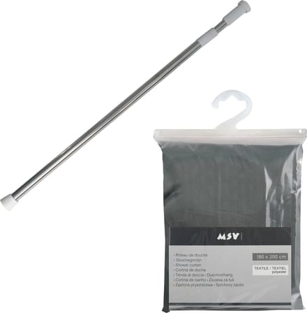 MSV Douchegordijn met ophangstang - uitschuifbaar van 75 tot 125 cm - donkergroen - 180 x 200 cm - polyester