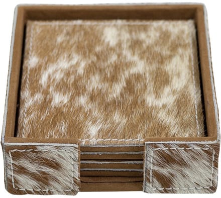 Onderzetter koehuid vierkant bruin/wit (set of 4)