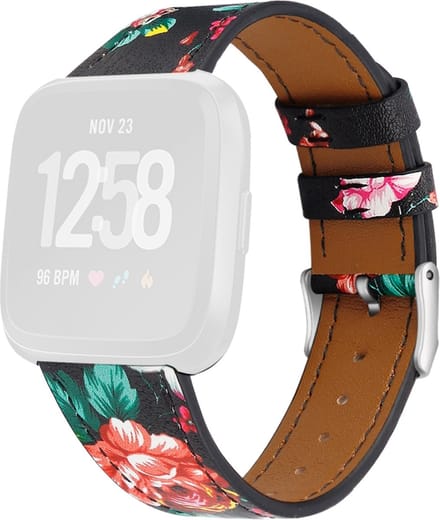 Leren bandje - geschikt voor Fitbit Versa / Versa 2 - rode bloesem
