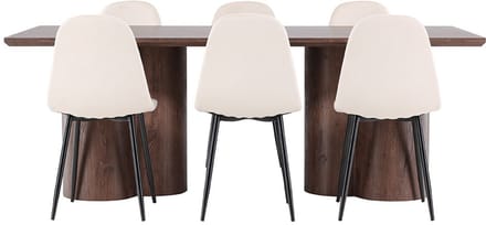 Olivia eethoek tafel 100x210cm en 6 velours stoelen mocca.