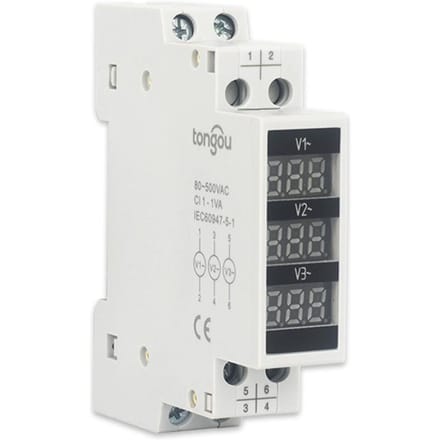 80~500V driefasige 35mm DIN-rail montage spanningsmeter modulaire voltmeter meter 3 LED digitaal display wit