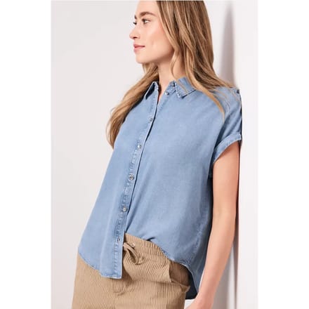 Blouse met overhangende schouders in denimlook