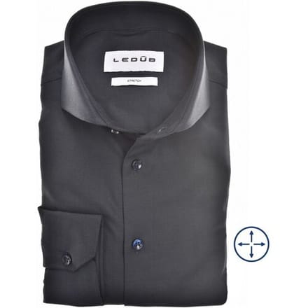 Ledûb slimfit stretch overhemd donkerblauw