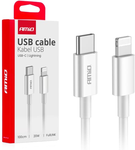 AMiO USB-C naar Lightning Kabel – 20W – 100cm – FullLINK – 03898