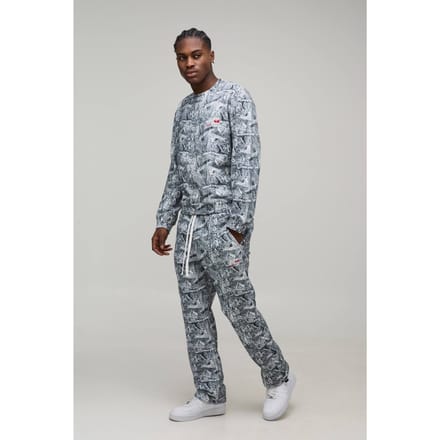 Oversized Boxy Camo sweatshirt met strikdetails op de manchetten, trainingspak | Grey | Size Medium