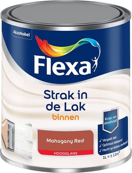 Flexa - Strak In De Lak Binnenlak Hoogglans - Mahogany Red - Mengverf - 1 L