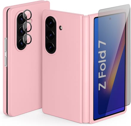 Hoesje geschikt voor Samsung Galaxy Z Fold 7 - Privacy Screenprotector Volledig Dekkend Glas & Camera Protector - Mat Back Case Roze