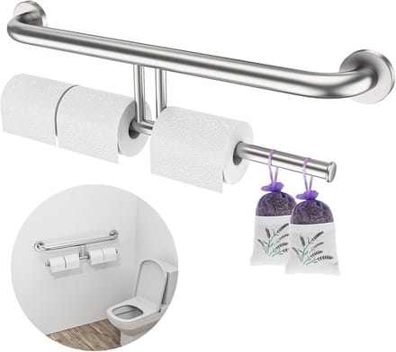 Veiligheidsbeugel 61 cm met dubbele toiletpapierhouder geborsteld nikkel RVS