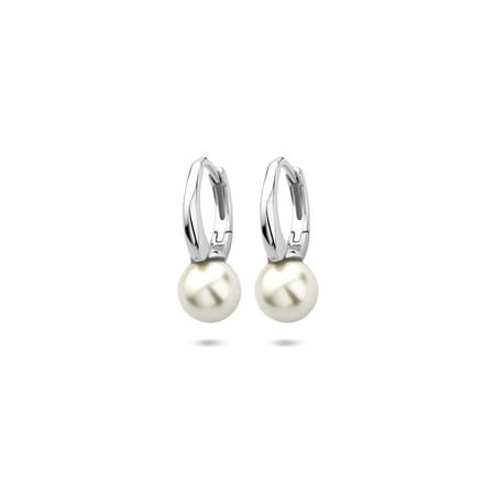 Zilveren gerhodineerde klapoorringen parel 15 mm - 1341127
