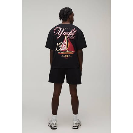 Oversized Boxy Yacht Club T-Shirt & Boxy Jersey Short Set | Black | Size Medium
