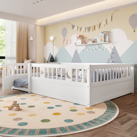 Kinderbed - 140x190 cm - met Veiligheidshekje en Sterrenmotief - Wit