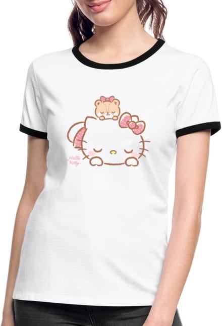 Hello Kitty Met Teddy Op Haar Rug Vrouwen Contrast Shirt