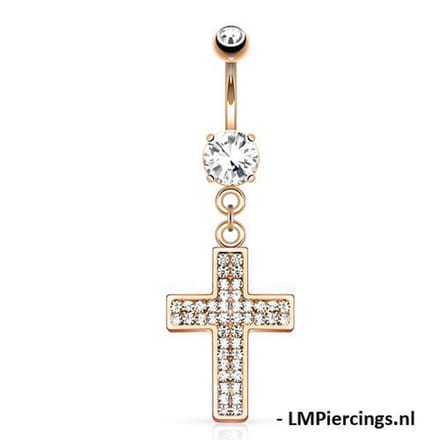 Navelpiercing Gem Paved Cross hanger - rose - LMPiercings
