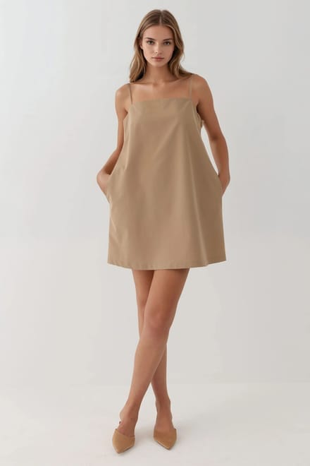 Vierkante Kraag Relax Mini Jurk met Zakjes